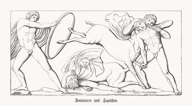 拉皮斯人与半人马：希腊神话木刻版画，1868年出版图片下载
