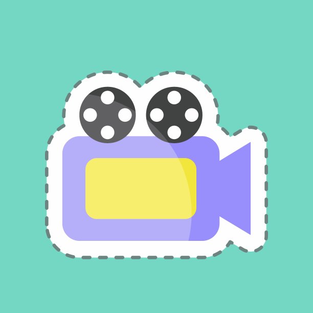 贴纸线剪视频摄像机。适合Web界面符号。简单的设计可编辑。设计模板向量。简单的符号说明图片下载