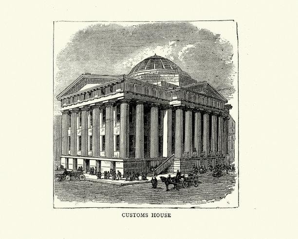 美国波士顿海关大楼，19世纪维多利亚时代美国新古典主义建筑图片下载