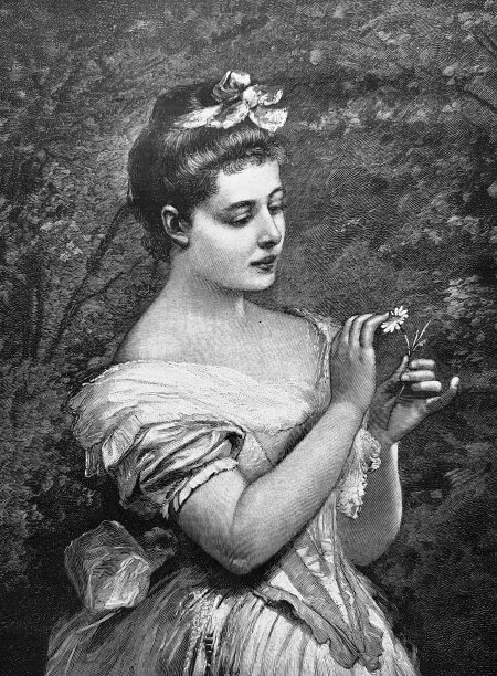 爱情神谕:女人摘下一朵花的花瓣图片下载