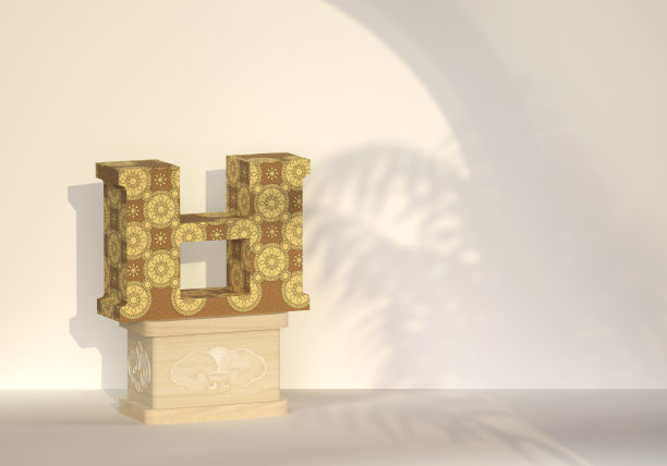 Set of Korean alphabet 'Hangul' with different textures。Decorative letter“六”with Korean traditional wooden pillars and pattern。3d rendered illustration。Custom art font with white clean space。图片下载