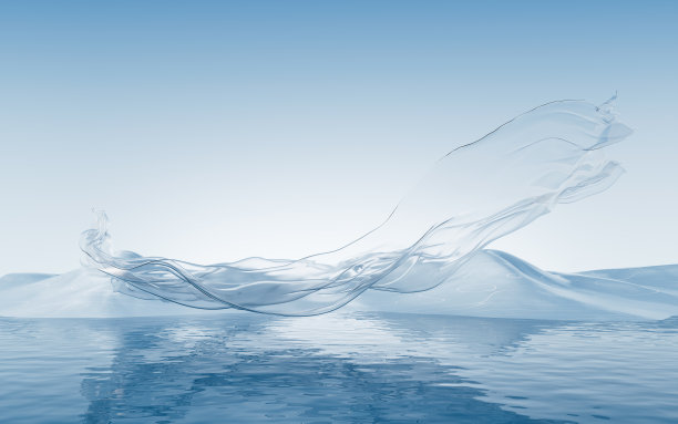 流动的透明布料与水面，3d渲染。图片下载