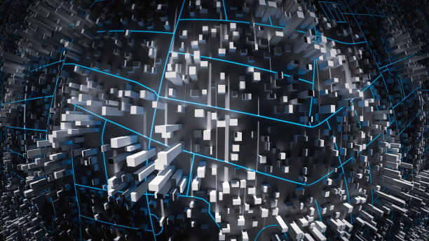 大城市景观鸟瞰图与高层建筑暗色调概念，3d渲染图片下载