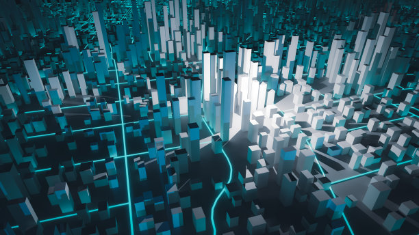 概念背景用建筑和道路表达城市夜景，3d渲染图片下载