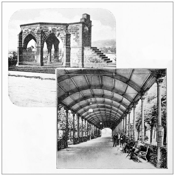 莱茵河地区的古董旅行照片:国王的座位和盖画廊，坏Ems图片下载