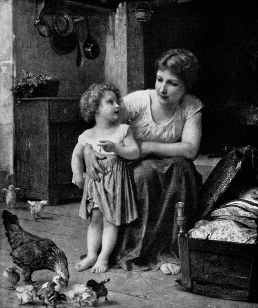 两位母亲，伊丽莎白·简·加德纳·布格罗绘画- 19世纪图片下载