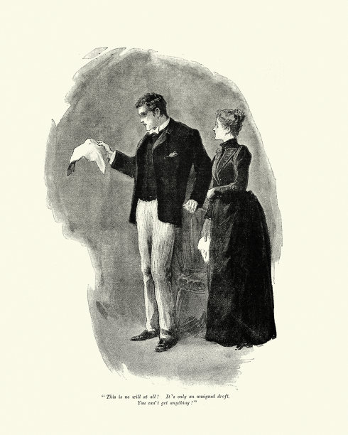 一对震惊的夫妇在一封信中读到坏消息，遗嘱，19世纪19世纪90年代的维多利亚图片下载