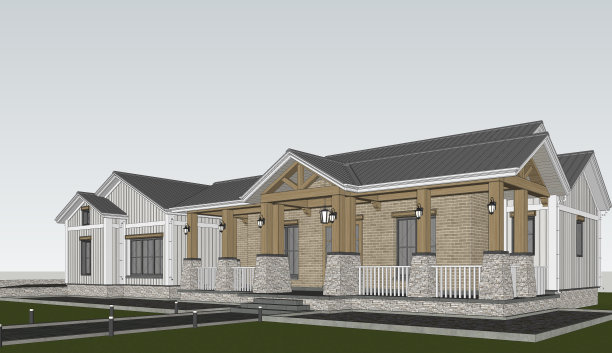 农舍外部场景3D渲染图片下载