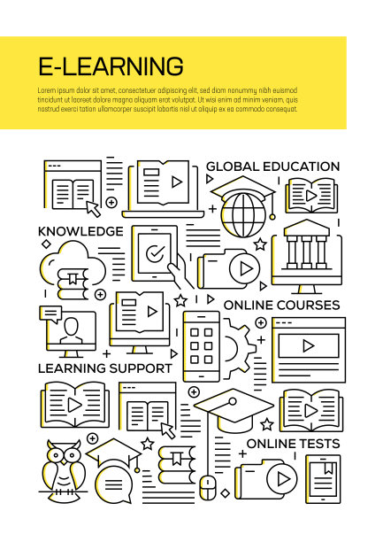 E-Learning概念线风格封面设计的年度报告，传单，小册子。图片下载