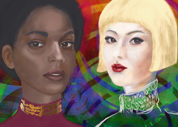一个亚洲女人和一个黑人女人的特写照片图片下载