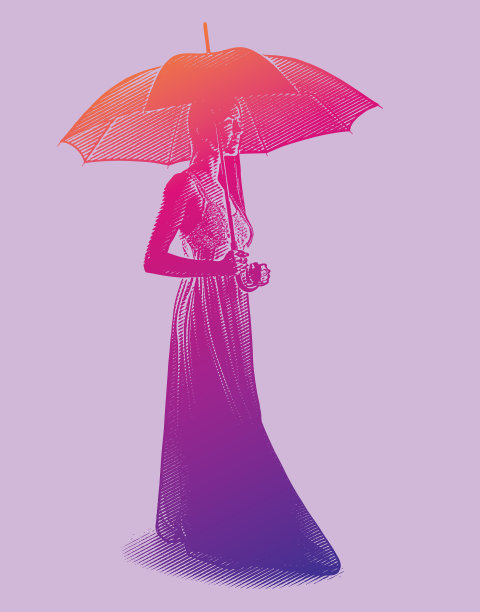 上面刻着一个拿着伞的女人的剪影图片下载