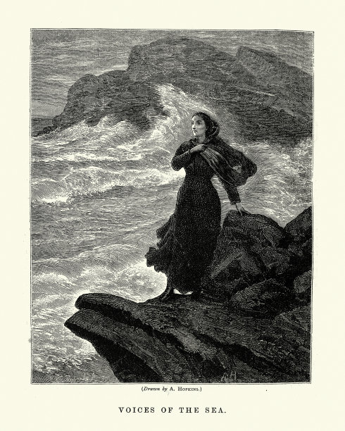 大海的声音，海员的妻子望着暴风雨的大海，维多利亚19世纪图片下载
