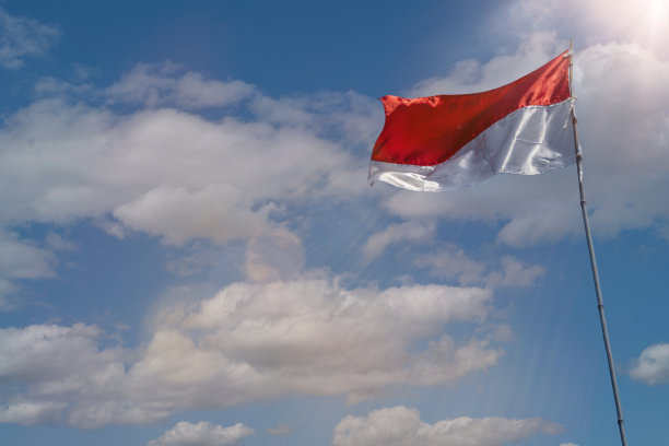 以蓝天为背景的印度尼西亚共和国国旗图片下载