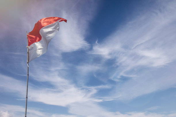 以蓝天为背景的印度尼西亚共和国国旗图片下载