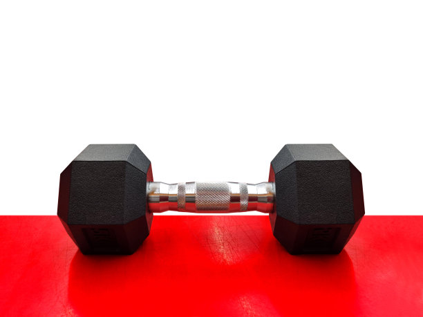 黑色哑铃在红色背景孤立对白色背景图片下载