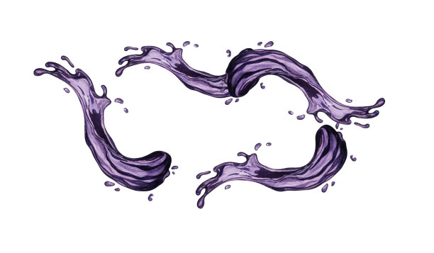 框架的飞溅果汁的紫色浆果巴西莓水彩插图孤立的白色。紫色液体手绘。包装，菜单，标签，饮料，冰淇淋，餐具的设计元素图片下载