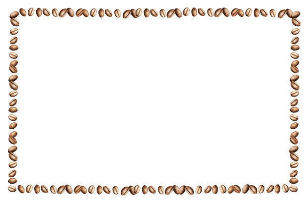 水彩水平框架与咖啡豆，横幅与咖啡主题，手绘插图棕色阿拉比卡孤立在白色背景图片下载