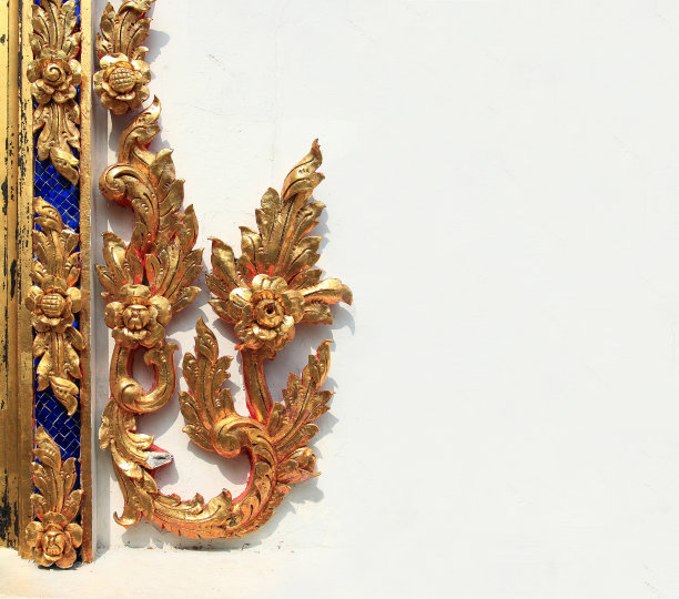 泰式花藤用灰泥制成的图案用于装饰泰式建筑，图案用于装饰宗教场所图片下载