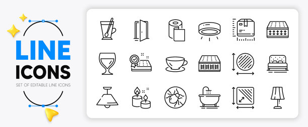 香氛蜡烛包装尺寸和茶杯线条图标图片下载