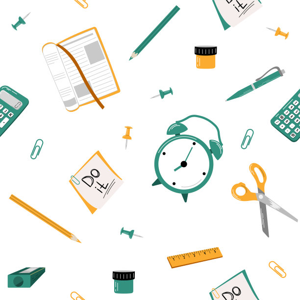矢量幼稚的无缝模式与学校用品在一个白色的背景。图片下载