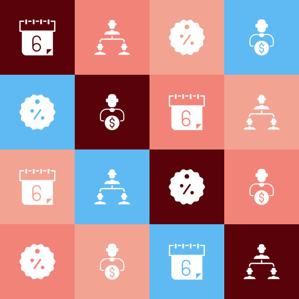 设置流行艺术日历，员工层次结构，折扣百分比标签和商业投资者图标。向量图片下载