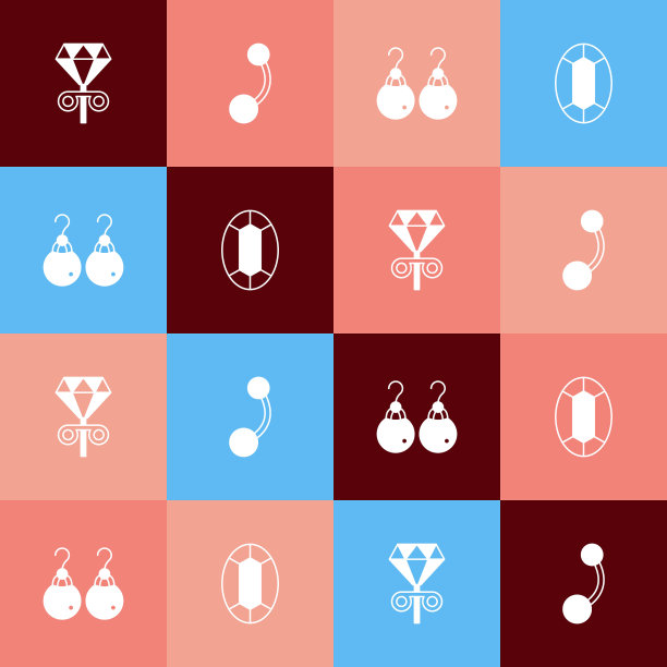 集流行艺术耳钉，穿孔，耳环和宝石石图标。向量图片下载