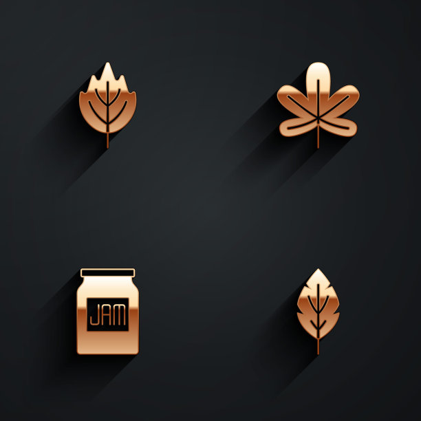 集叶，栗叶，果酱罐和图标与长阴影。向量图片下载