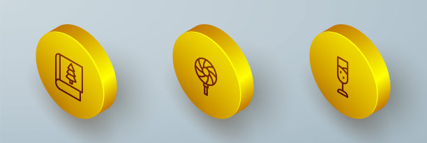 集等距线圣诞书，棒棒糖和香槟图标的玻璃。向量图片下载