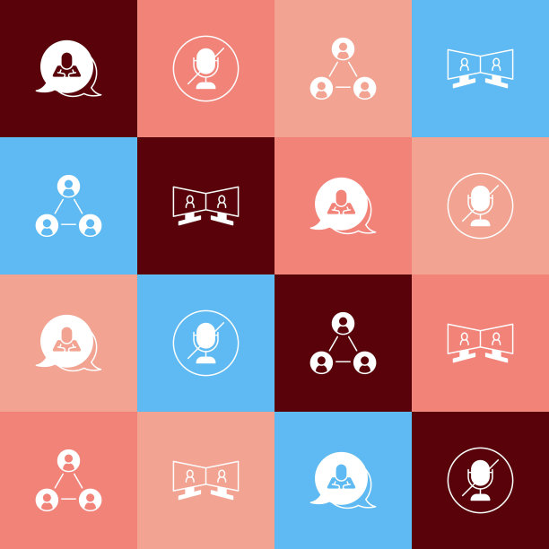 设置波普艺术语音泡泡聊天，静音麦克风，会议和视频会议图标。向量图片下载