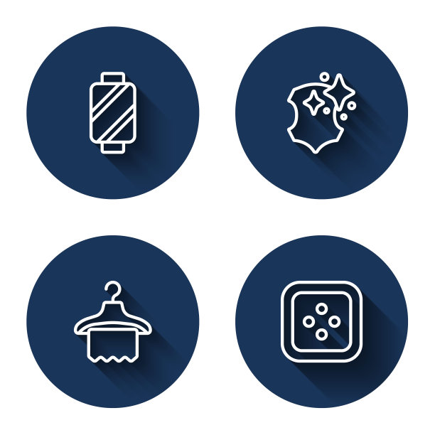 在线轴、皮具、衣架、衣扣上设置线缝线，适用于长影衣物。蓝色圆圈按钮。向量图片下载