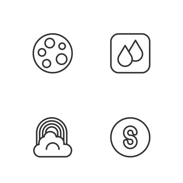 设置线指南针南，彩虹与云，月亮和水滴图标。向量图片下载
