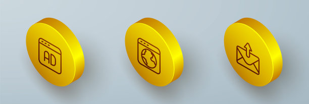 设置等距线广告，全球和邮件和电子邮件图标。向量图片下载