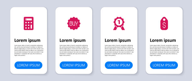 设置价格标签与美元，奖章，购买按钮和计算器。业务信息图表模板。向量图片下载