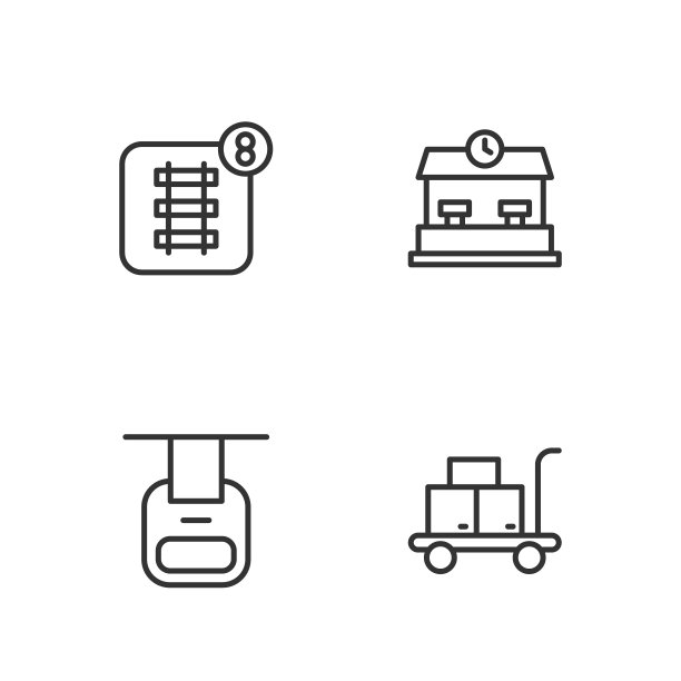 集电车行李箱，缆车，网上订票，火车站图标。向量图片下载