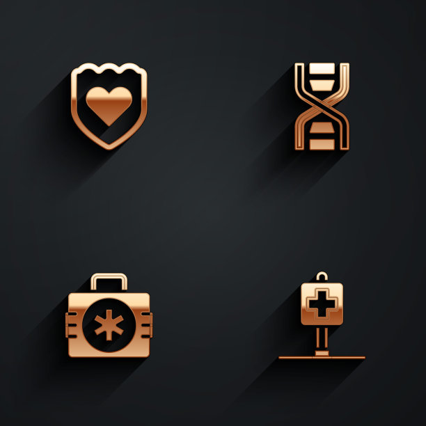 设置免疫系统，DNA符号，急救箱和位置医院图标长阴影。向量图片下载