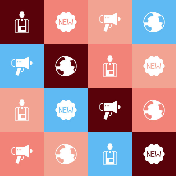 设置流行艺术卖家，价格标签与新的，扩音器和全球图标。向量图片下载