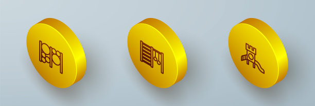 集等距线游乐场攀爬设备、瑞典墙和滑梯游乐场图标。向量图片下载