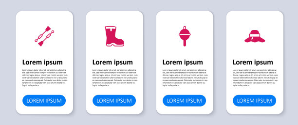 设置渔夫帽，钓鱼浮子，靴子和桨或桨船。业务信息图表模板。向量图片下载