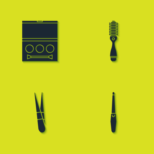 设置眼影调色板，指甲文件，眉毛镊子和发刷图标。向量图片下载