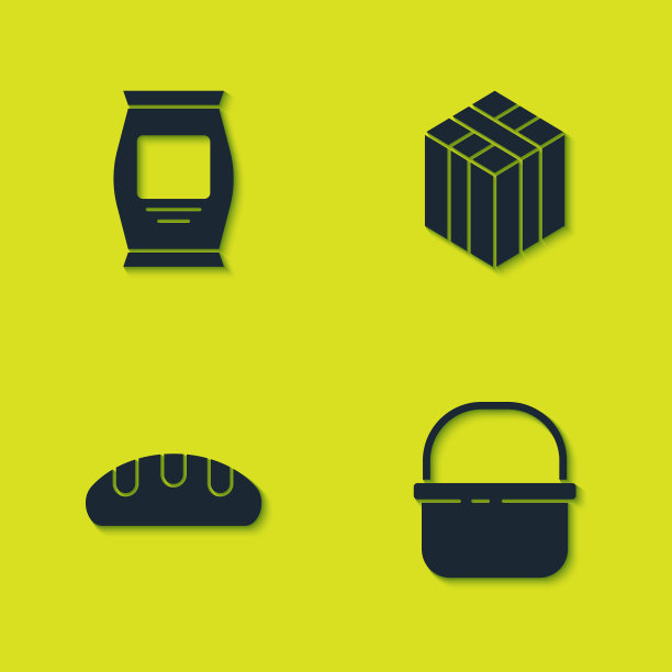 设置肥料袋，篮子，面包和干草包图标。向量图片下载