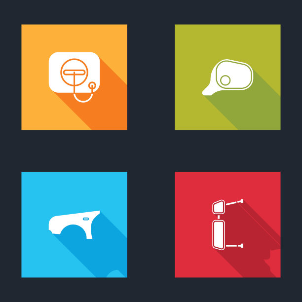 设置加油盖在加油站，汽车后视镜，挡泥板和卡车侧面图标。向量图片下载