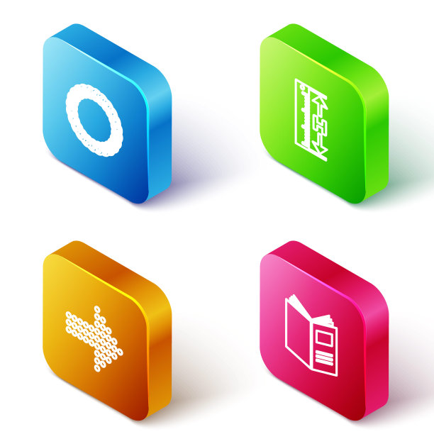 设置等距线月桂花环，测量高度和长度，点箭头和打开书的图标。向量图片下载