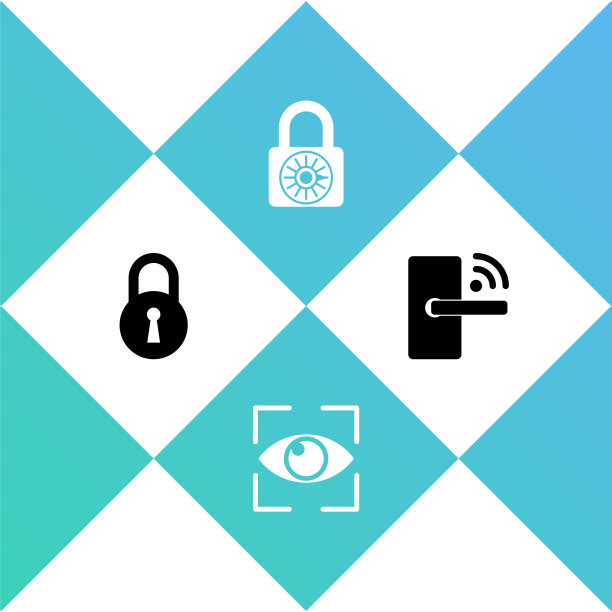 设置锁，眼睛扫描，安全组合锁轮和带无线图标的数字门。向量图片下载