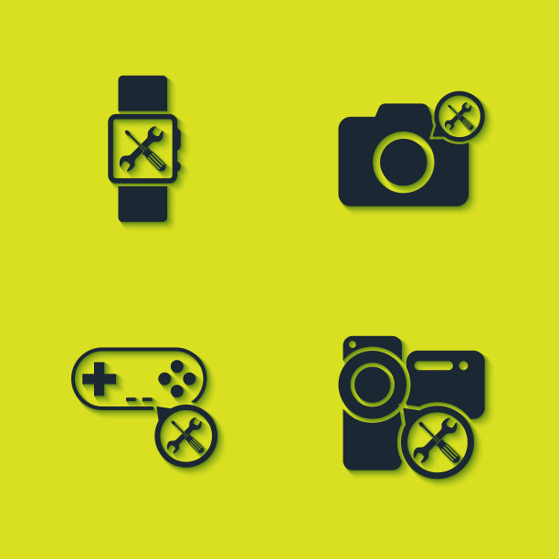 设置智能手表服务、摄像头、手柄和照片图标。向量图片下载