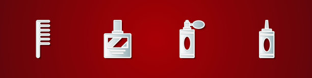 集发刷，须后水，瓶子与雾化器和瓶子洗发水图标。向量图片下载