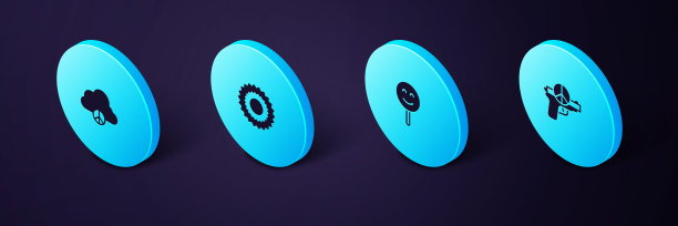 设定等距无战争，笑脸，太阳和和平云图标。向量图片下载