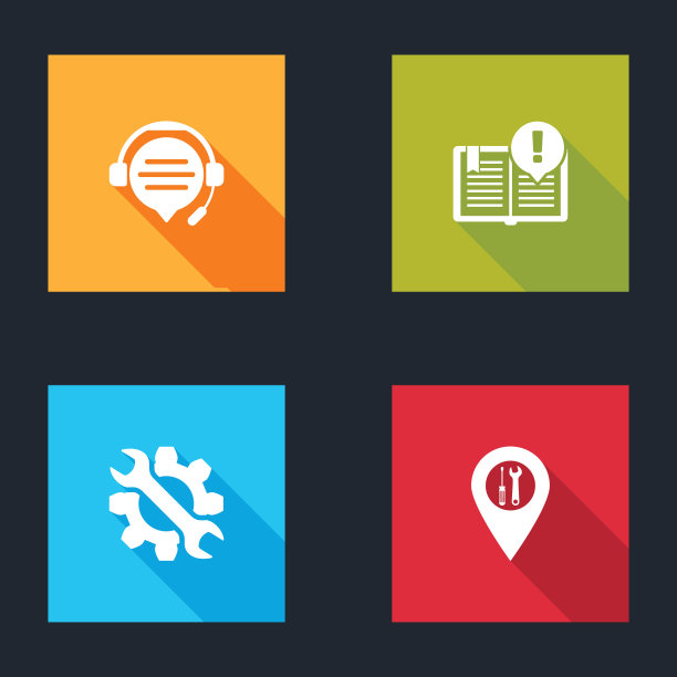 设置耳机与语音气泡聊天，有趣的事实，扳手和齿轮和位置服务图标。向量图片下载
