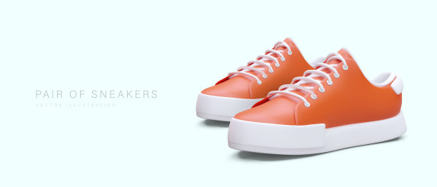 鞋店商业模板。一双3D橙色运动鞋图片下载