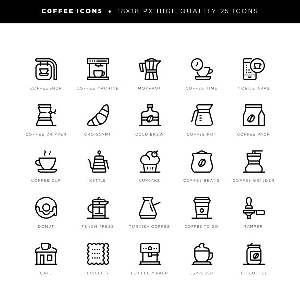 咖啡图标，用于准备咖啡，咖啡店等。图片下载