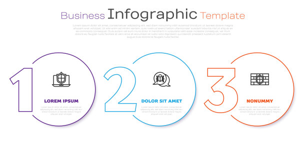 设置线笔记本电脑保护屏蔽，系统bug和屏蔽砖墙。业务信息图表模板。向量图片下载